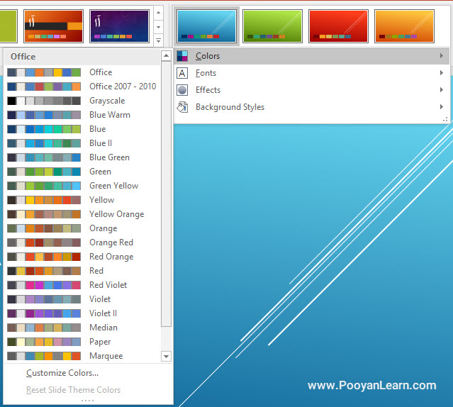 تغییر رنگ تم اسلایدها در پاورپوینت