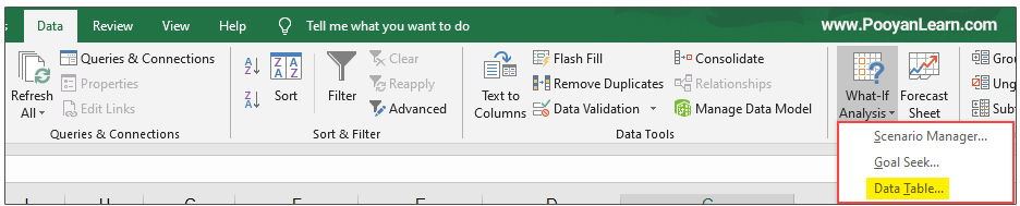 آموزش Data Table در اکسل