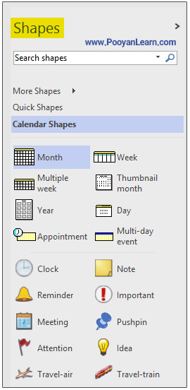 ابزارهای پنل Shape برای ایجاد تقویم در ویزیو Visio