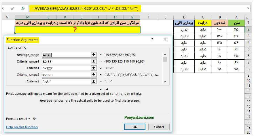 تابع AVERAGEIFS در اکسل